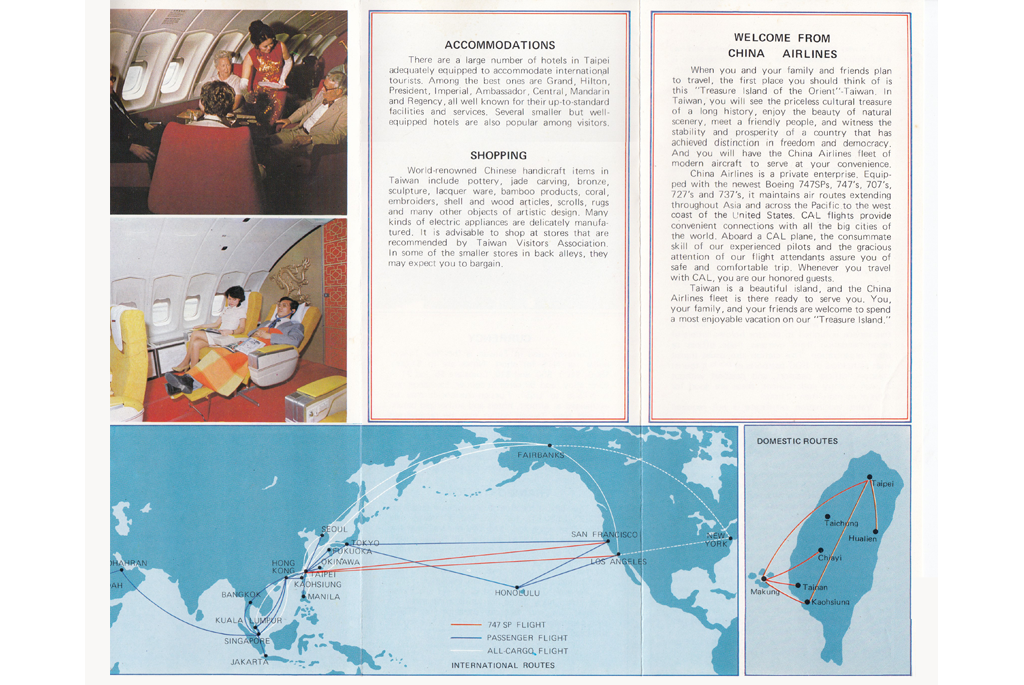 Accomotations, shopping, welcome statement, pictures inside plane, routemap