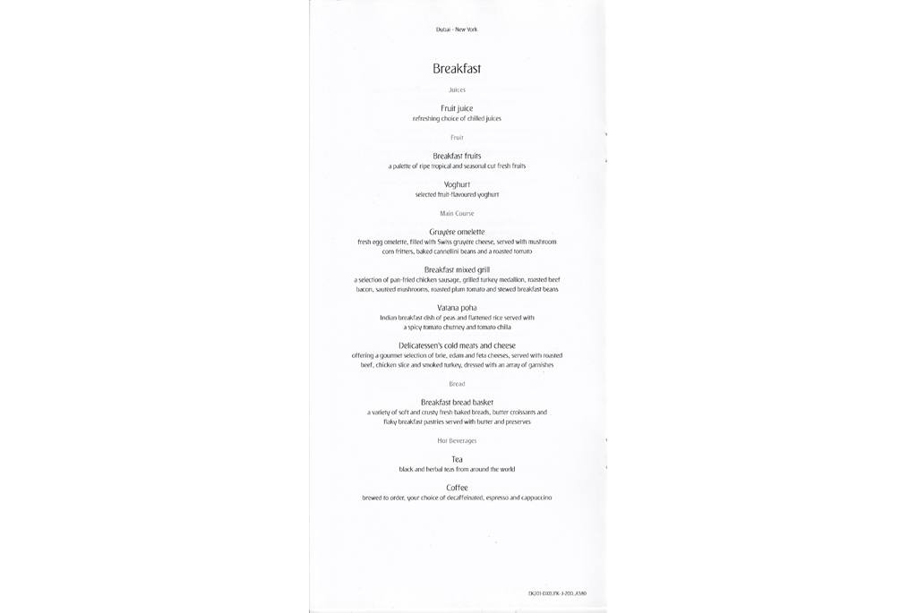 Breakfast menu