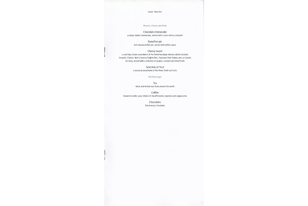 Dessert menu